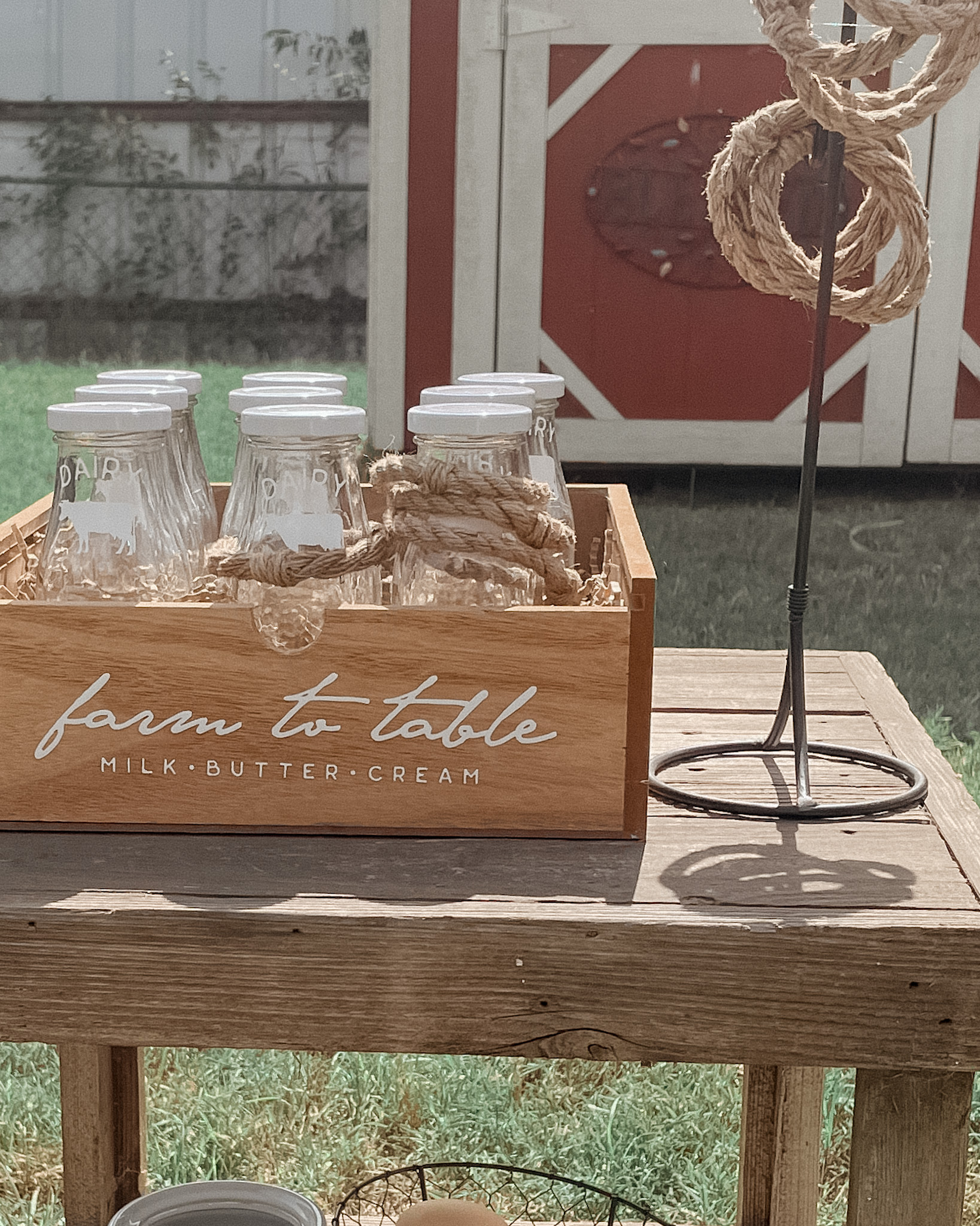 farmers market party activities, games and more! dairy farm ring toss with milk bottles
